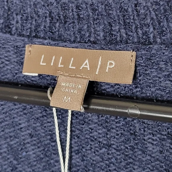 Lilla P Stripe Terry Henley Pullover Sweater Blue/Cream MEDIUM & LARGE NWT - Picture 11 of 12